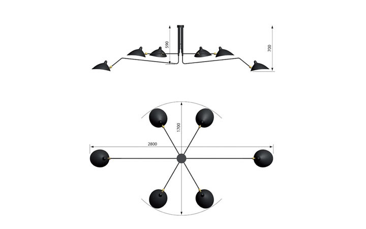 6 Arms Ceiling Lamp by Serge Mouille Pendant Lamps 6 Arms Ceiling Lamp by Serge Mouille Pendant Lamps